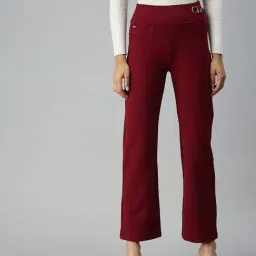SHOWOFF Straight Fit High-Rise Maroon Clean Look Jeans-image-0