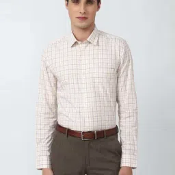 Peter England Beige Slim Fit Checks Shirt-picture-17