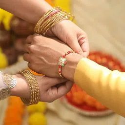 Aatmana Set of 2 Gold-Toned & Peacock Shaped CZ Studded Designer Beaded Rakhi with Roli Chawal image 3