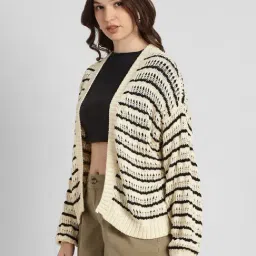 American Eagle Beige Cotton Stripes Cardigan image 3