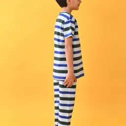 Anthrilo Kids Blue Cotton Striped T-Shirt & Trouser image 3