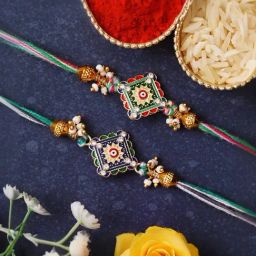 eCraftIndia Set of 2 Beads & Pearl Evil Eye Rakhis for Brothers with Sibling Agreement & Roli Chawal-picture-24