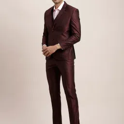 Turtle Maroon Tailored Fit Self Design Three Piece Suit image 3
