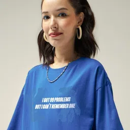 Bewakoof Blue Oversized Graphic T-Shirt image 3