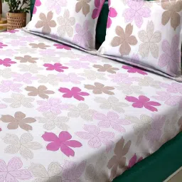 Klotthe White & Pink 300 TC Polycotton Double Elastic Bedsheet with 2 Pillow Covers image 3