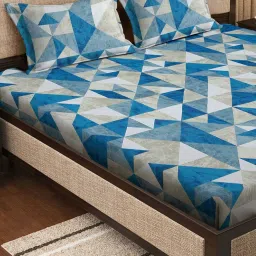 Klotthe Blue 400 TC Cotton Double Book Fold Bedsheet with 2 Pillow Covers image 3