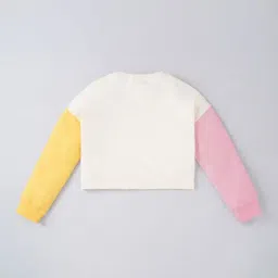 Ed-a-Mamma Kids White & Pink Cotton Color Block Full Sleeves Sweatshirt image 2