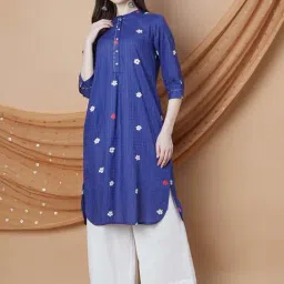 Melange By Lifestyle Blue Cotton Regular Fit Printed Kurtas-picture-22