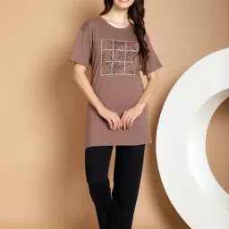 Kanvin Brown & Black Cotton Printed Tunic Pyjamas Set-picture-12
