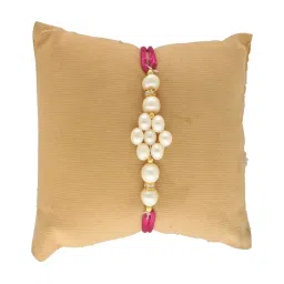 Sri Jagdamba Pearls Embossed White Pearl Rakhi for Sweet Bro image 3