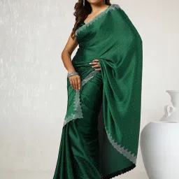 Soch Green Satin Embellished Saree with Unstitched Blouse image 3