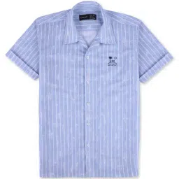 Cavio Kids Sky Blue Cotton Striped Shirt-image-1