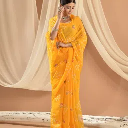 sutra attire Sutra¿Attire Yellow Chiffon Regular Fit Saree image 3