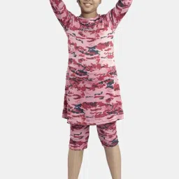 Kiddopanti Kids Pink & Maroon Printed Full Sleeves Swim Dress-image-38