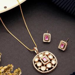 Saraf RS Jewellery Red Statement Kundan Studded Designer Locket Pendant & Earring Set-picture-9