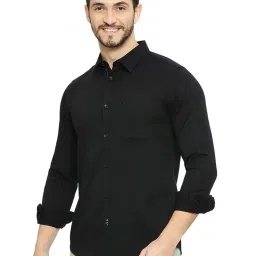 Basics Black Cotton Slim Fit Shirt image 3