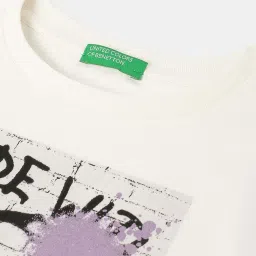 United Colors of Benetton Kids White Cotton Graphic Full Sleeves T-Shirt image 3