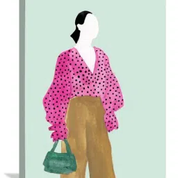 ARTE'VENUE Couture Grid Green & Pink Canvas Wall Arts - Set of 4 (10 X 12 inch Each) image 3