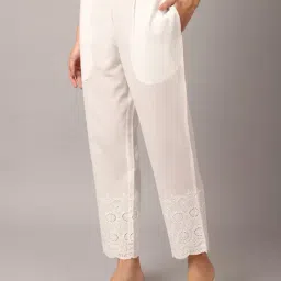 Cantabil Off White Cotton Embroidered Regular Fit Pants image 3