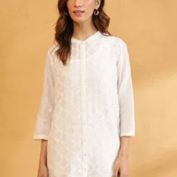 Fabindia Beige Embroidered Three-Quarter Sleeves Tunic-picture-27