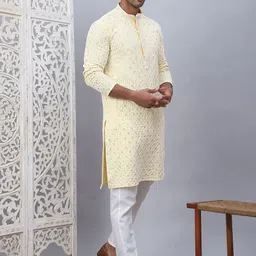 Jompers Men Ethnic Motifs Embroidered Regular Sequinned Pure Cotton Kurta with Pyjamas-picture-33
