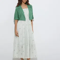 Bombay Paisley by Westside Green Tiered Cotton Dress with Jacket-image-88