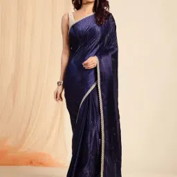 navyasa by liva Dark Blue Floral Print Saree With Unstitched Blouse-picture-27