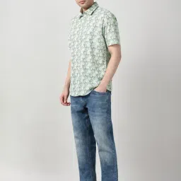 Peter England White Cotton Slim Fit Printed Shirt image 4