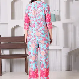 KWEEN Floral Printed Mandarin Collar Top With Trousers image 4