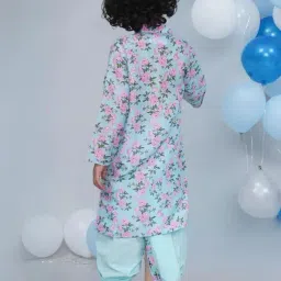 Little Bansi Boys Blue Printed Regular Fit Kurta Set image 2