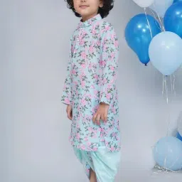 Little Bansi Boys Blue Printed Regular Fit Kurta Set image 3