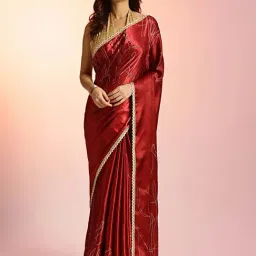 navyasa by liva Maroon Printed Saree With Unstitched Blouse-picture-24