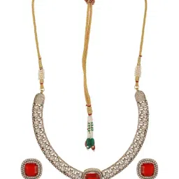 Saraf RS Jewellery Red Statement AD Zircon Studded Minimal Kundan Necklace & Earring Set image 3