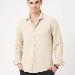 VASTRADO Core Fashion Beige Regular Fit Textured Shirt-image-12