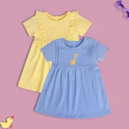 MINIKLUB Blue & Yellow New Born And Baby Girls Short Sleeve Dress-image-58