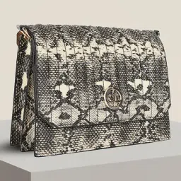 Carlton London Beige & Black Animal Effect Medium Sling Handbag-image-60