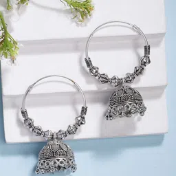 Anouk Set Of 2 German Silver-Plated Oxidised Dome Shaped Jhumkas-picture-15