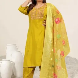 Extra Love By Libas Mustard Floral Printed Suit Set-picture-14