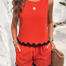 Mast & Harbour Orange Round Neck Sleeveless Top With Shorts Co-Ords image 4