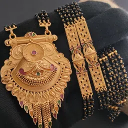 MADHURAM FASHION Gold-Plated Brass Artificial Stones and Beads Mangalsutra-image-2