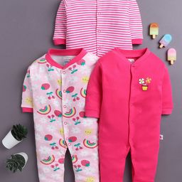 BUMZEE Girls Pack Of 3 Striped Sleepsuit-picture-35