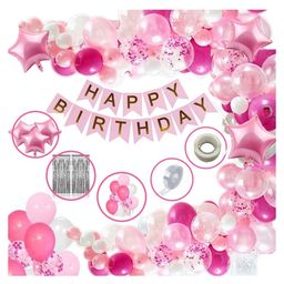 Bubble Trouble Girls Happy Birthday Balloon Banner Decoration Kit Combo Pink - Pack of 96-picture-26