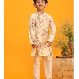 Vastramay Full Sleeves Floral Printed Kurta & Pajama - Yellow Cream-picture-18