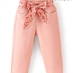 Babyoye Full Length Jeans with Bow Applique - Pink-picture-20
