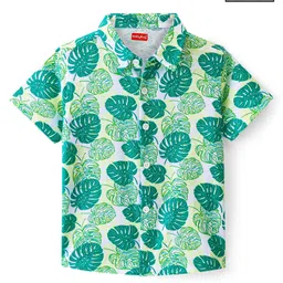 Babyhug Cotton Knit Half Sleeves Leaves Printed Regular Shirt - Green-picture-13