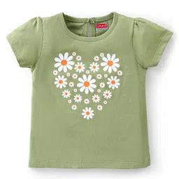 Babyhug 100% Cotton Half Sleeves T-Shirt With Floral Graphics - Olive Green-picture-23