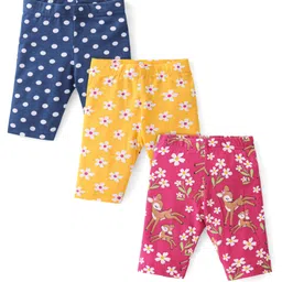 Babyhug Cotton Lycra Three Fourth Leggings with Floral & Polka Dots Print Pack of 3 - Multicolour-picture-24
