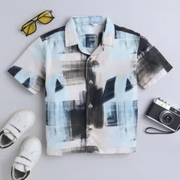 Taffykids Half Sleeves Abstract Printed Oversized Shirt - Multi Colour-picture-11
