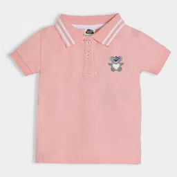 Mi Arcus Cotton Spandex Half Sleeves Koala Embroidered Polo Tee - Pink-image-7