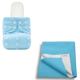 AEREX Reusable Baby Cloth Diapers For 6 Months to 3 Years With White Insert Pad & Anti-Piling Fleece Extra Absorbent Instant Baby Dry Sheet Leak Proof Washable Diaper Baby Bed Protector 50x70cm (Blue) image 1